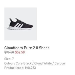 Adidas Cloudfoam Pure 2.0 Shoes - Women’s 7